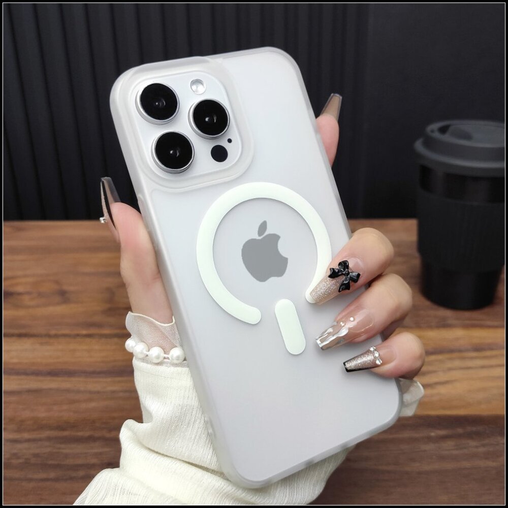 Frosted Clear Magnetic Case with White Accents